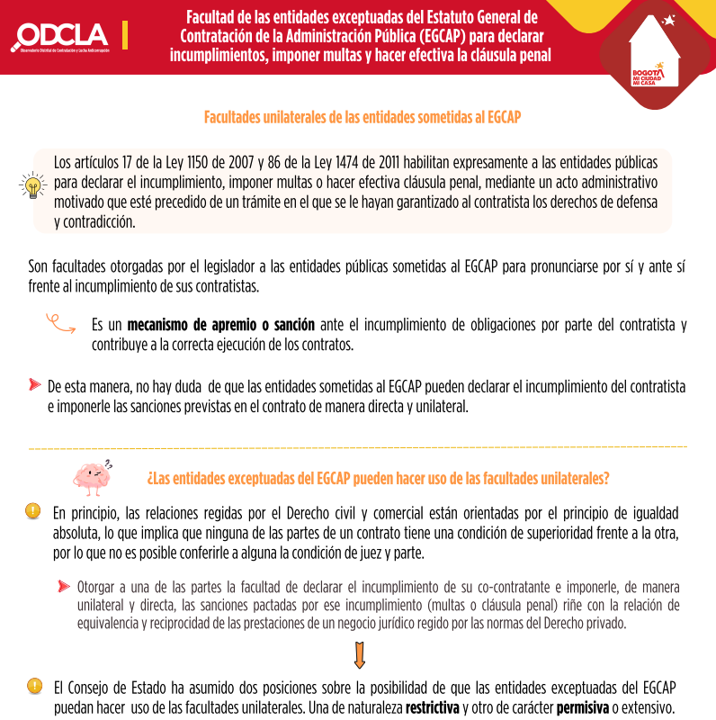 Previsualización PDF Facultad de las entidades exceptuadas del Estatuto General de Contratación de la Administración Pública (EGCAP) para de clarar incumplimientos, imponer multas y hacer efectiva la cláusula penal