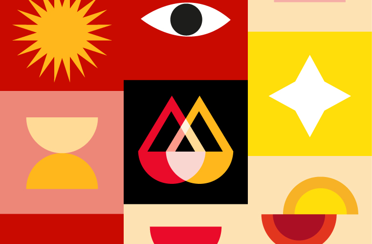 Imagen decorativa con iconos de ojos, relojes de arena, es una imagen decorativa.